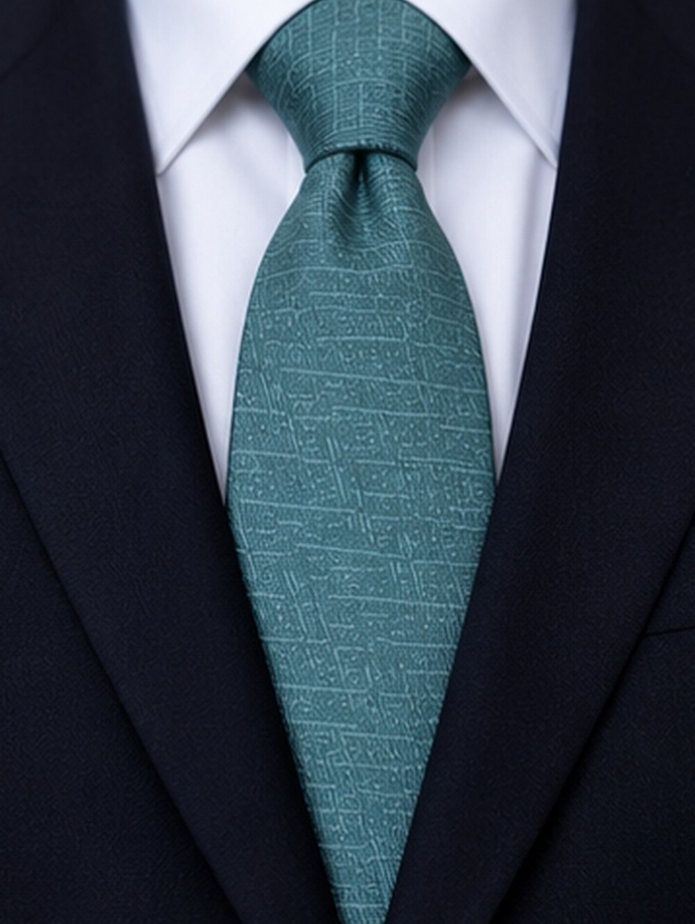 100% Silk Teal Geometric Necktie – Textured Tonal Pattern